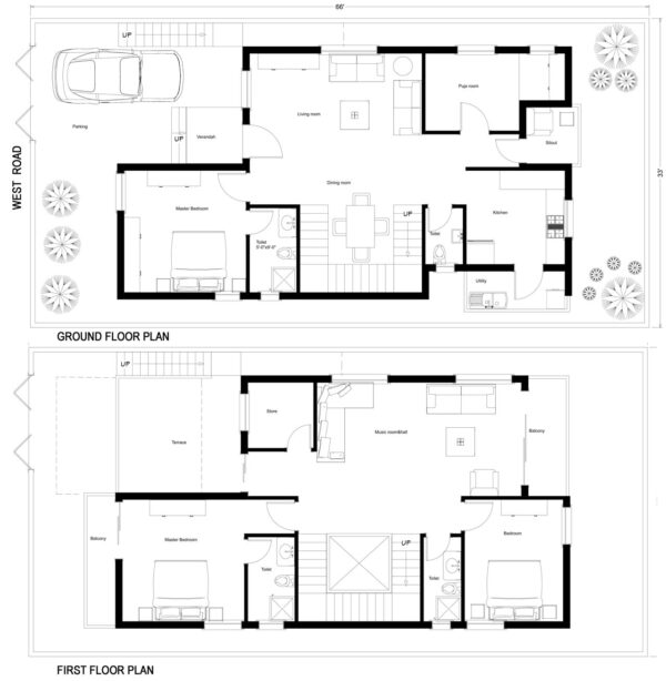 66X33-3-bedroom-west-facing-3bhk-2500sft-duplex-house-design-as-per-vastu-floor-plan-houzone