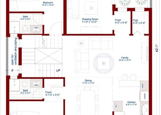 35'x62' House plan_4 bedroom duplex